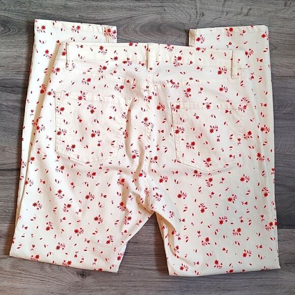 H&M Size 14 Red Floral Print Slim Leg Twill Stretch Pants‎ - Picture 8 of 11